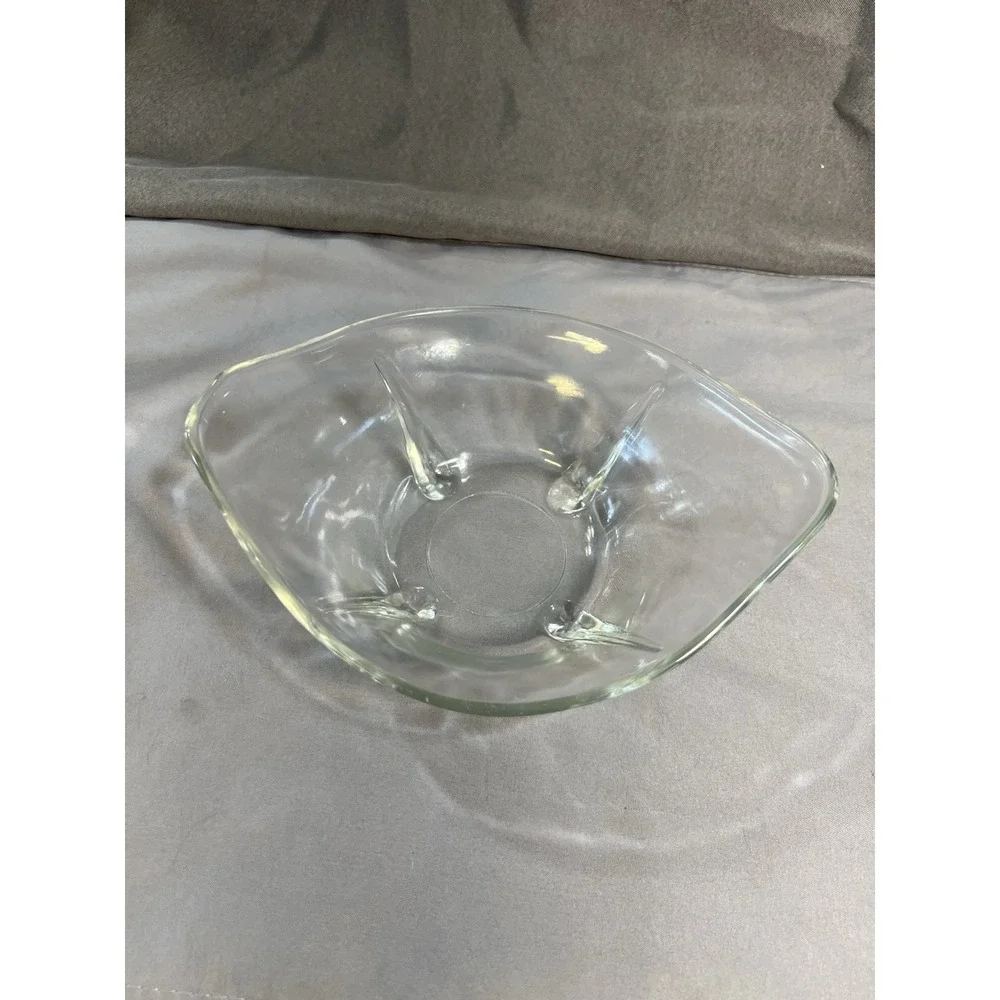 MCM Anchor Hocking Swedish Modern Clear Glass Dish Teardrop Feet 7‎ 7/8